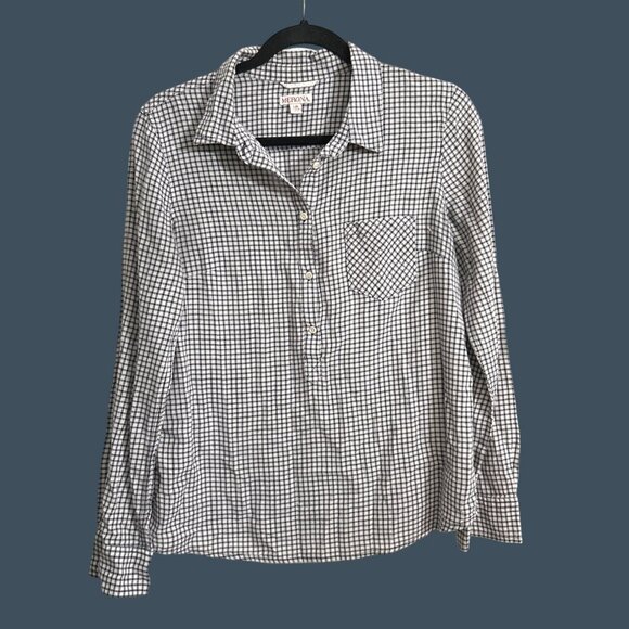 Merona Womens Long Sleeve Button-Down Checkered Shirt L - Picture 1 of 7